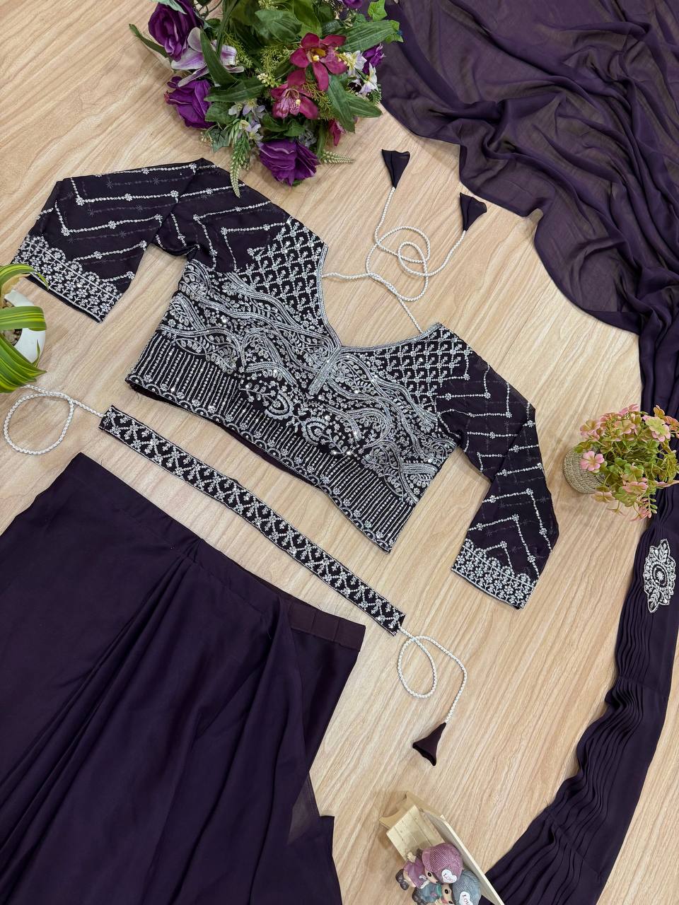 Ready-to-Wear Embroidered Drape Saree with Designer Blouse & Belt