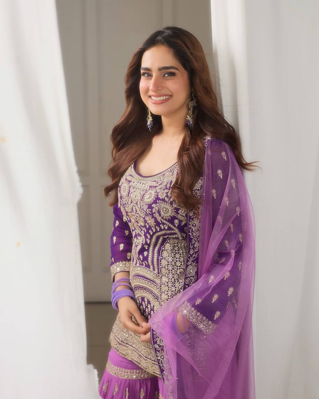 Lavender & Purple Heavy Embroidered Georgette Sharara Suit with Dupatta | Festival Special Three-Piece Set