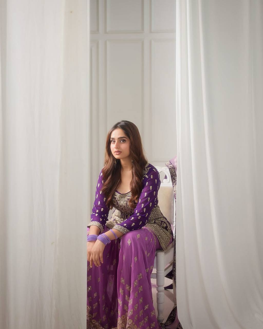 Lavender & Purple Heavy Embroidered Georgette Sharara Suit with Dupatta | Festival Special Three-Piece Set