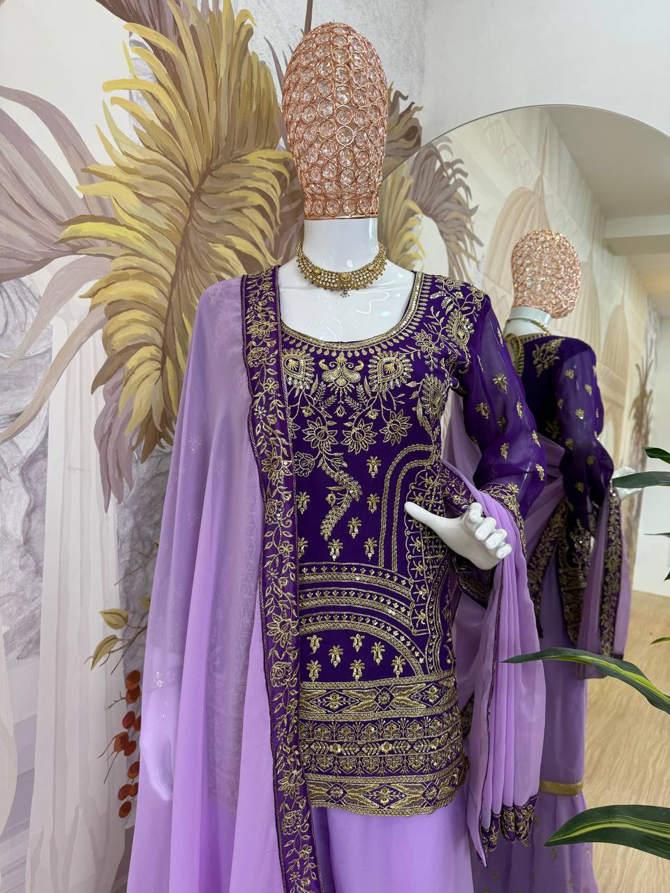 Lavender & Purple Heavy Embroidered Georgette Sharara Suit with Dupatta | Festival Special Three-Piece Set