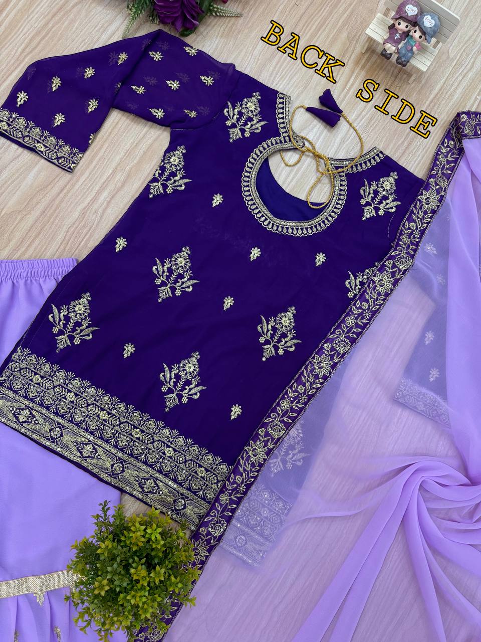 Lavender & Purple Heavy Embroidered Georgette Sharara Suit with Dupatta | Festival Special Three-Piece Set