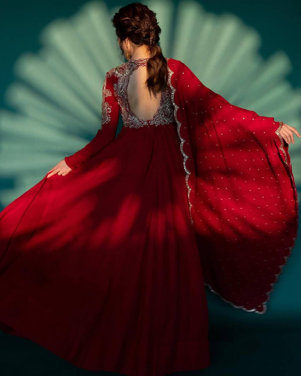 Trending Chinon Gown with Heavy Embroidered Neck &amp; Dupatta