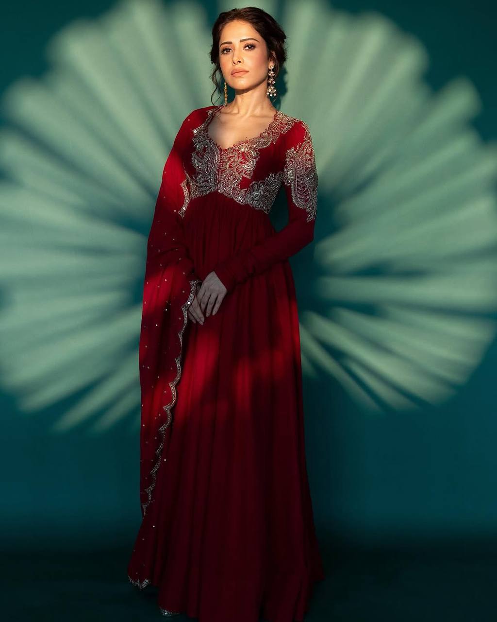 Trending Chinon Gown with Heavy Embroidered Neck &amp; Dupatta