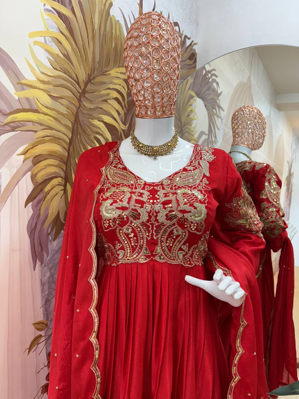 Trending Chinon Gown with Heavy Embroidered Neck &amp; Dupatta