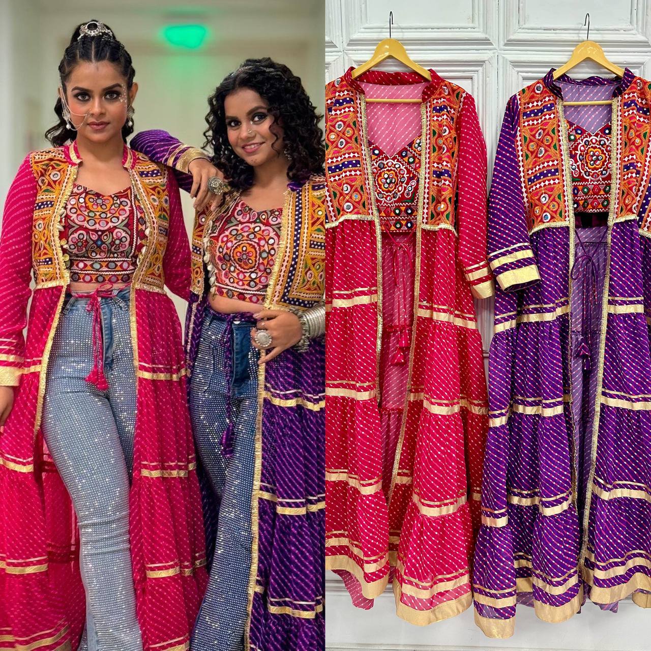 Navratri Special Bandhani Shrug with Embroidered Blouse Set