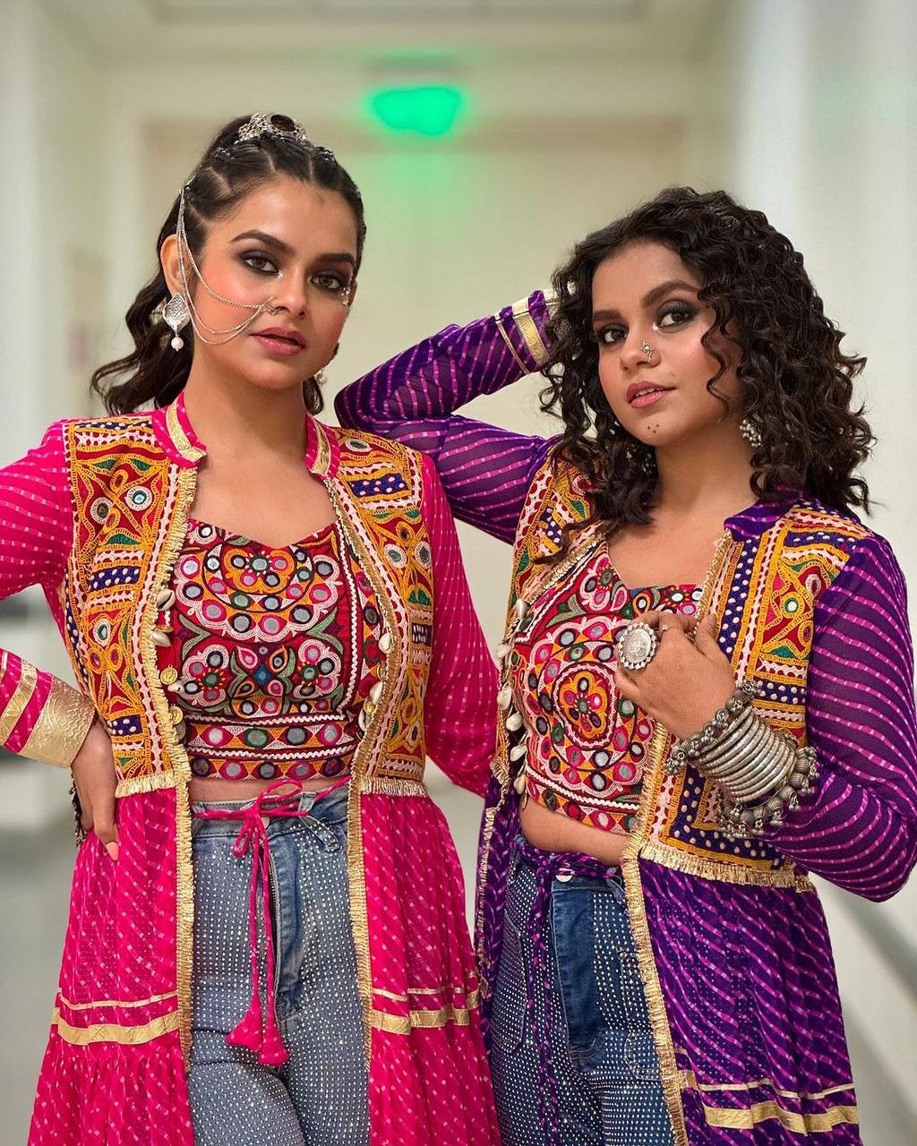Navratri Special Bandhani Shrug with Embroidered Blouse Set