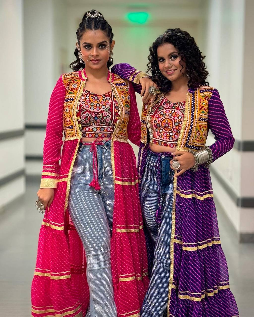 Navratri Special Bandhani Shrug with Embroidered Blouse Set