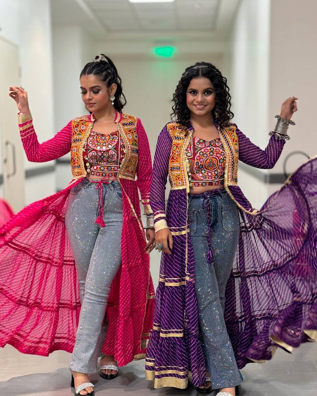 Navratri Special Bandhani Shrug with Embroidered Blouse Set