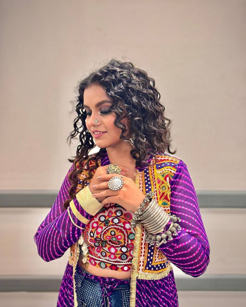 Navratri Special Bandhani Shrug with Embroidered Blouse Set