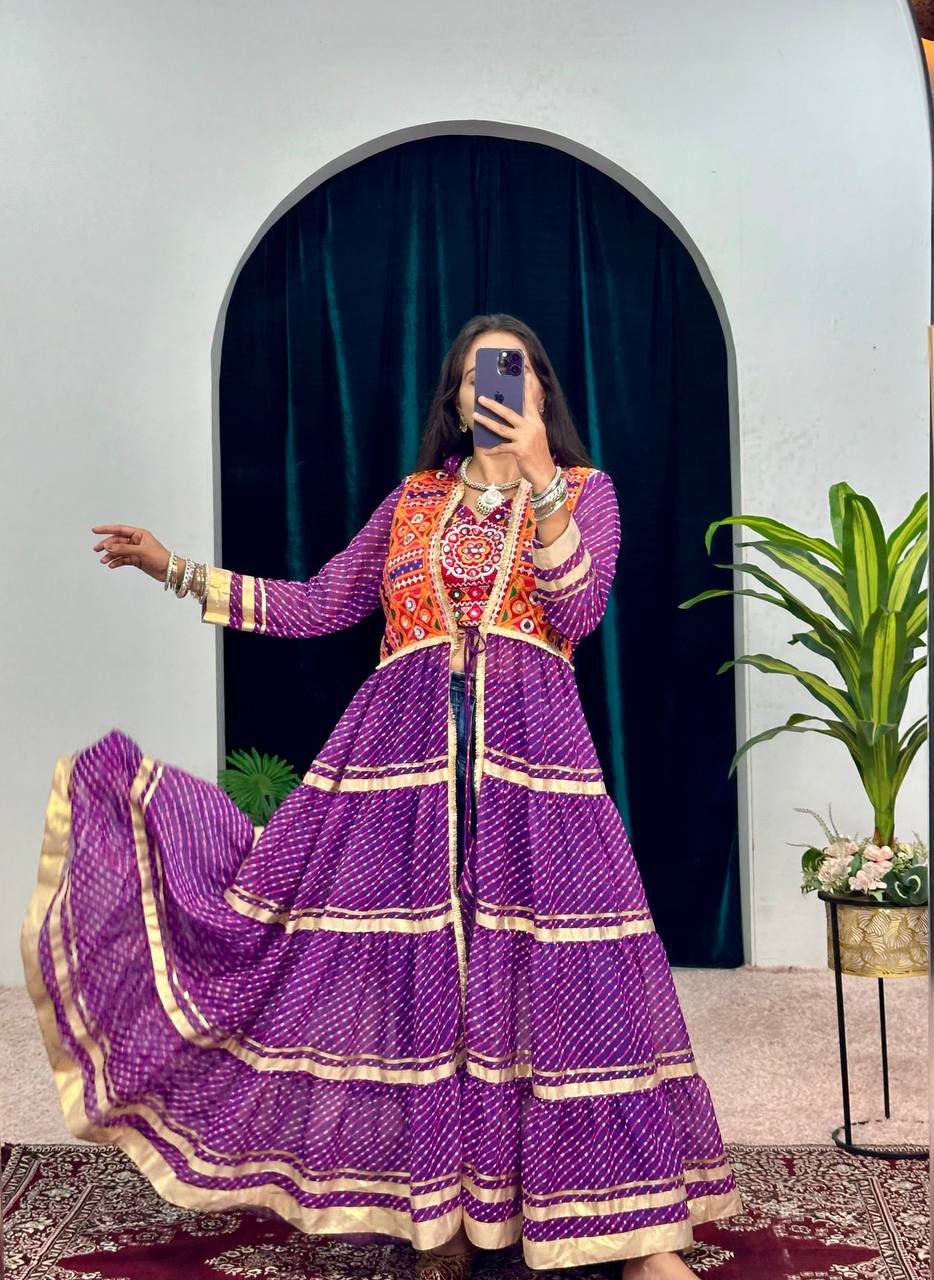 Navratri Special Bandhani Shrug with Embroidered Blouse Set