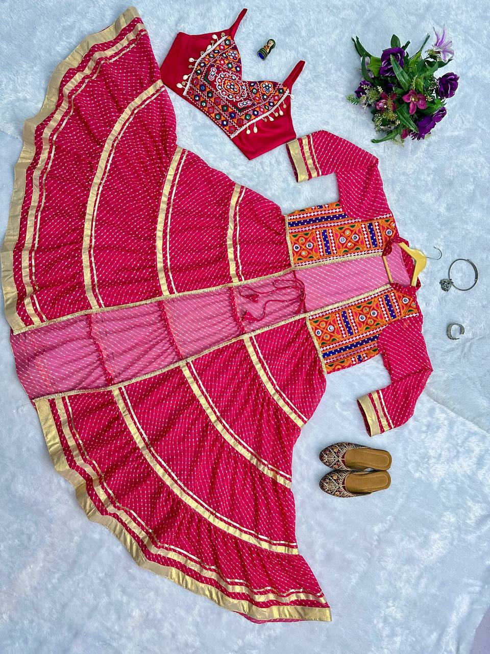 Navratri Special Bandhani Shrug with Embroidered Blouse Set