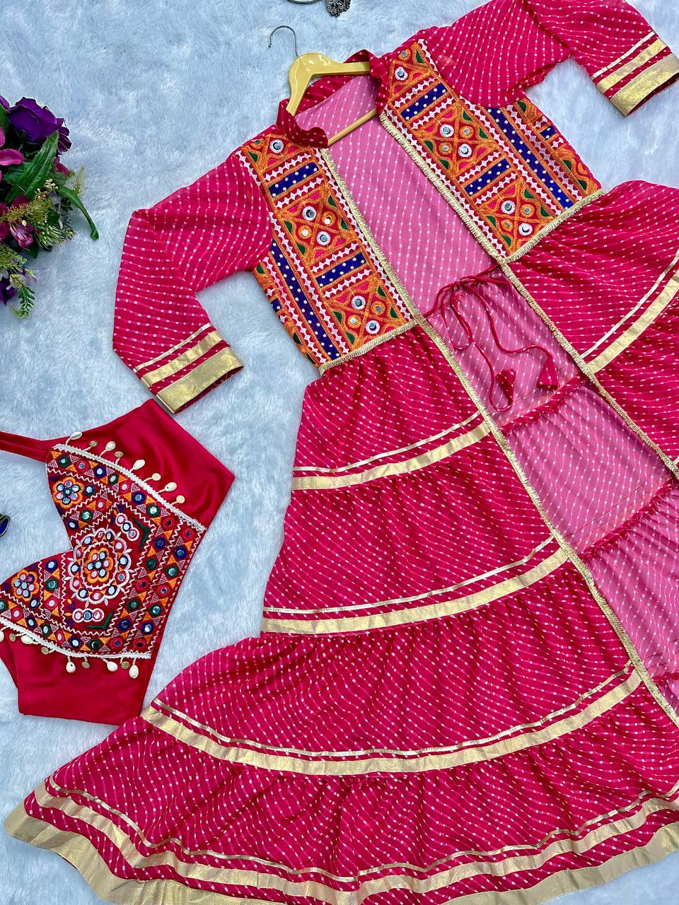 Navratri Special Bandhani Shrug with Embroidered Blouse Set