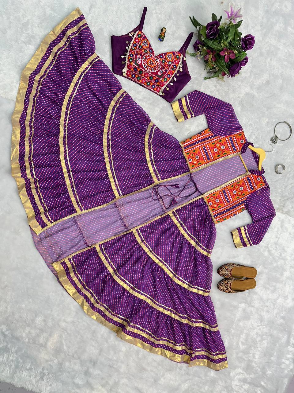 Navratri Special Bandhani Shrug with Embroidered Blouse Set
