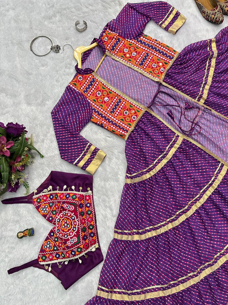 Navratri Special Bandhani Shrug with Embroidered Blouse Set