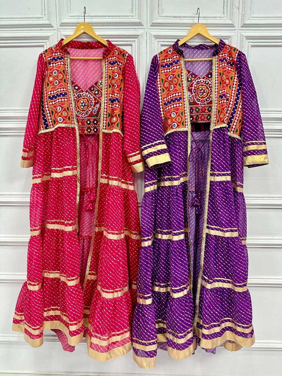 Navratri Special Bandhani Shrug with Embroidered Blouse Set