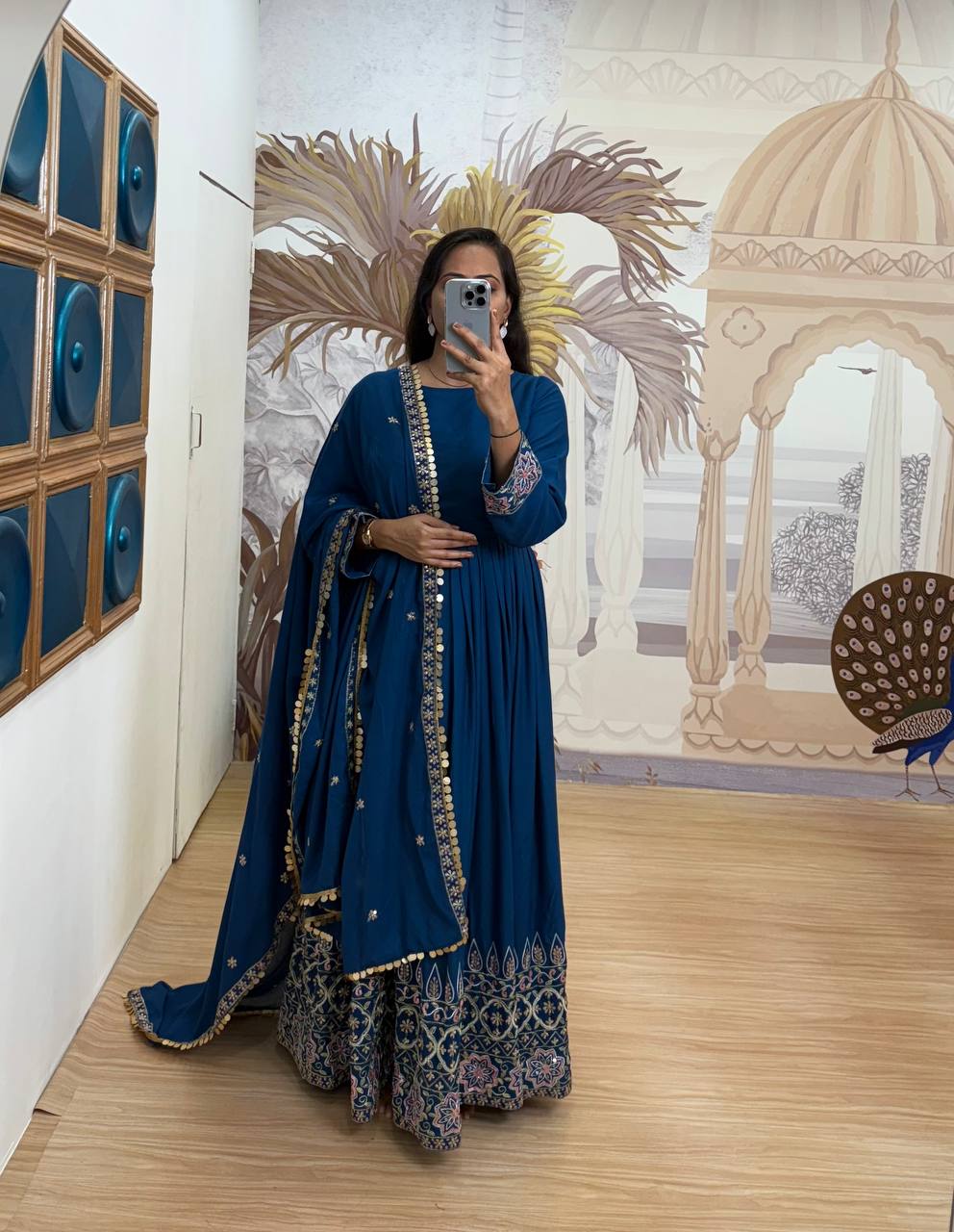 Trending Rayon Gown Set with Embroidered Daman &amp; Dupatta