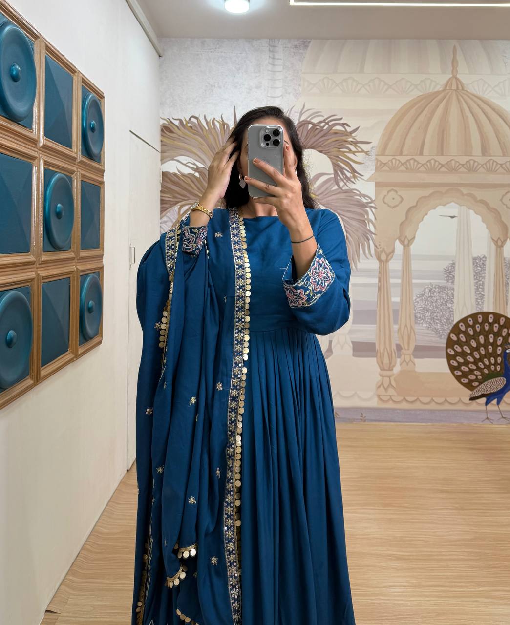 Trending Rayon Gown Set with Embroidered Daman &amp; Dupatta
