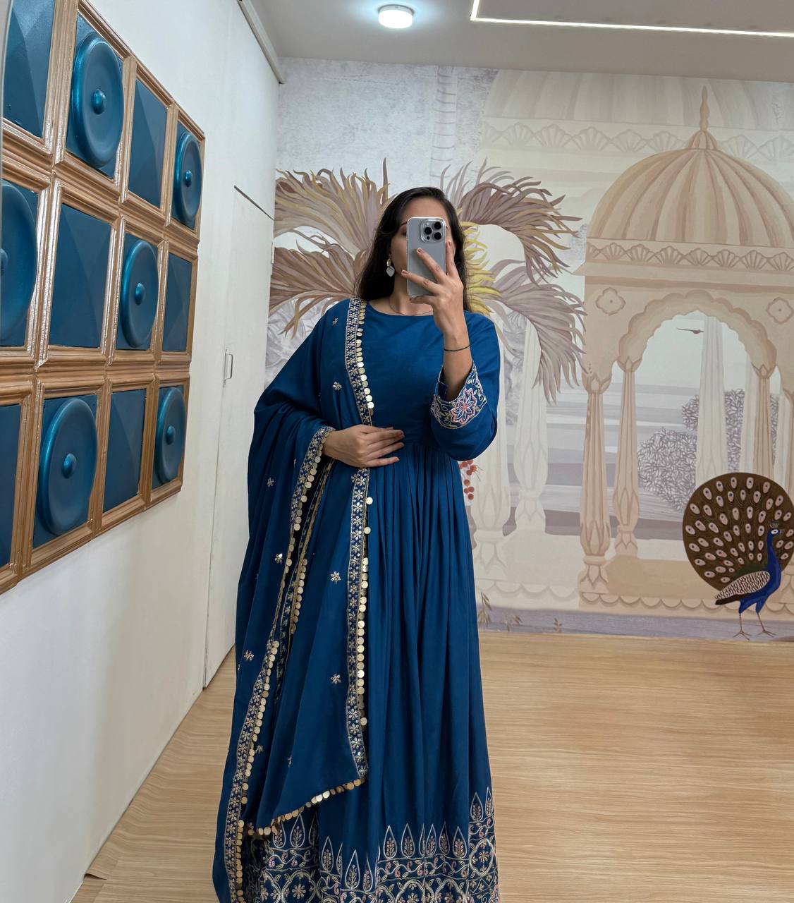 Trending Rayon Gown Set with Embroidered Daman &amp; Dupatta
