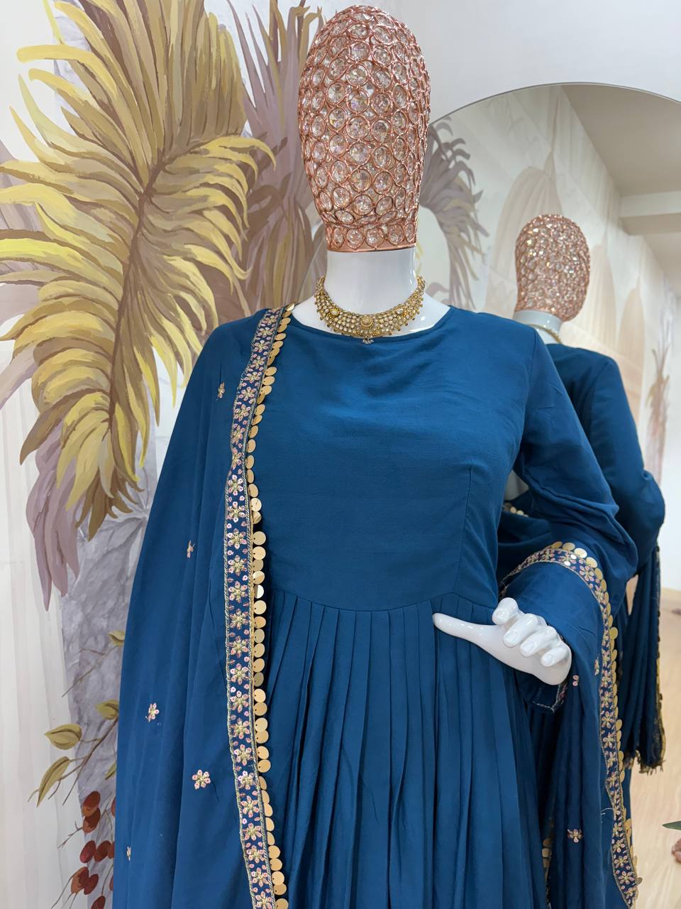 Trending Rayon Gown Set with Embroidered Daman &amp; Dupatta