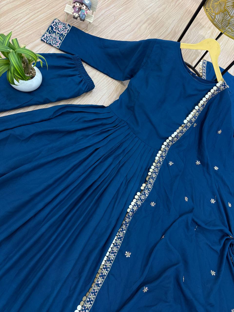 Trending Rayon Gown Set with Embroidered Daman &amp; Dupatta