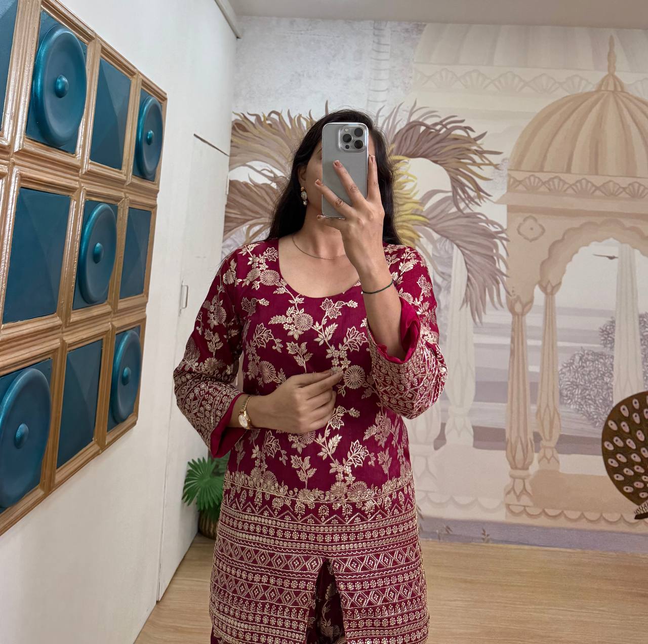 Elegant Summer Co-Ord Set in Dola Silk with Embroidered Detailing