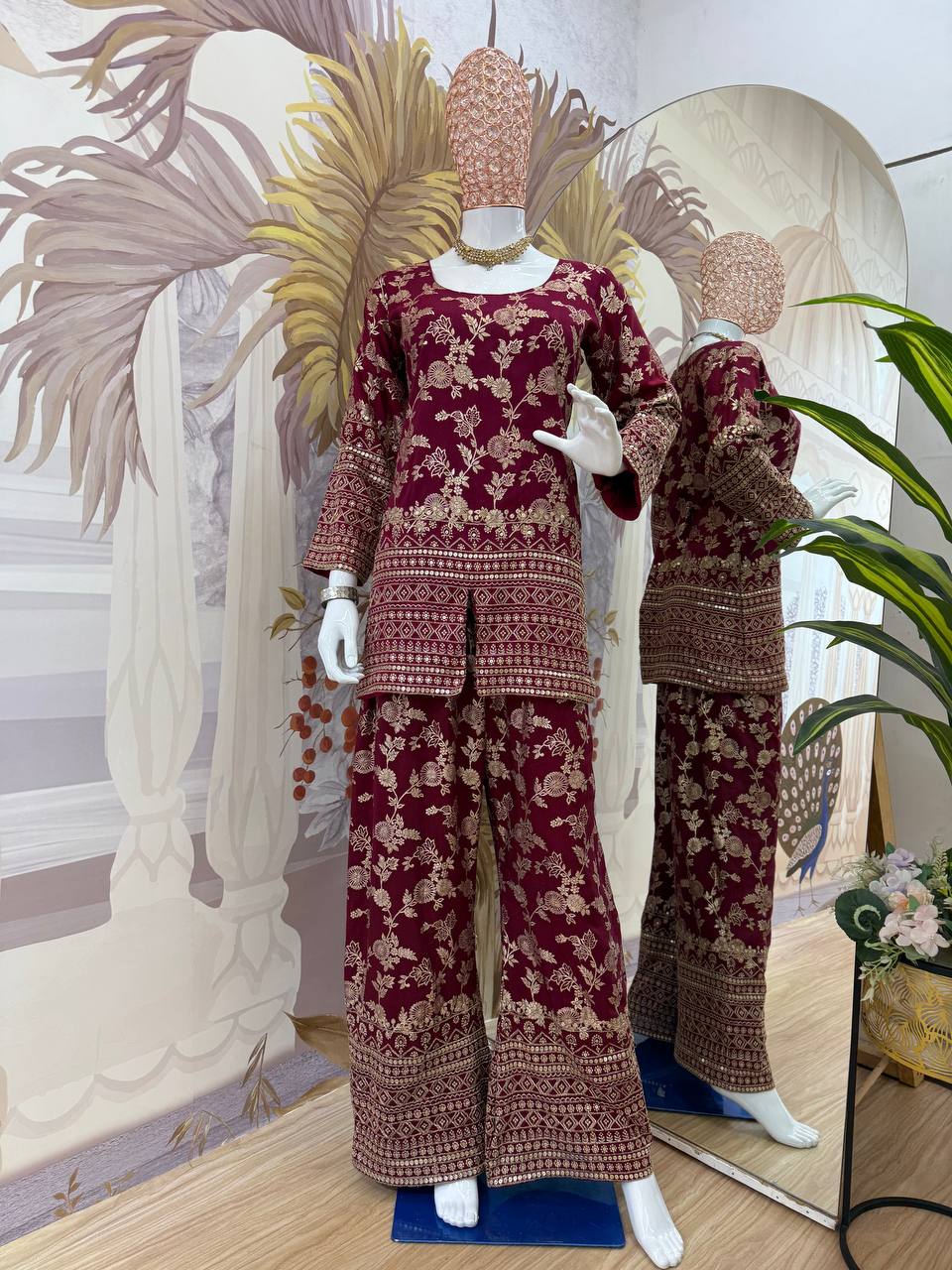 Elegant Summer Co-Ord Set in Dola Silk with Embroidered Detailing