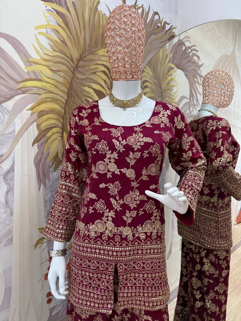 Elegant Summer Co-Ord Set in Dola Silk with Embroidered Detailing