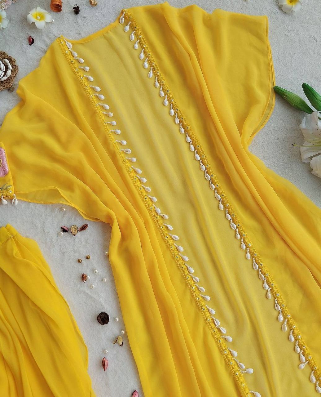 Yellow Indo-Western Set with Fusion Skirt, Shrug & Embroidered Blouse – Festive Wear