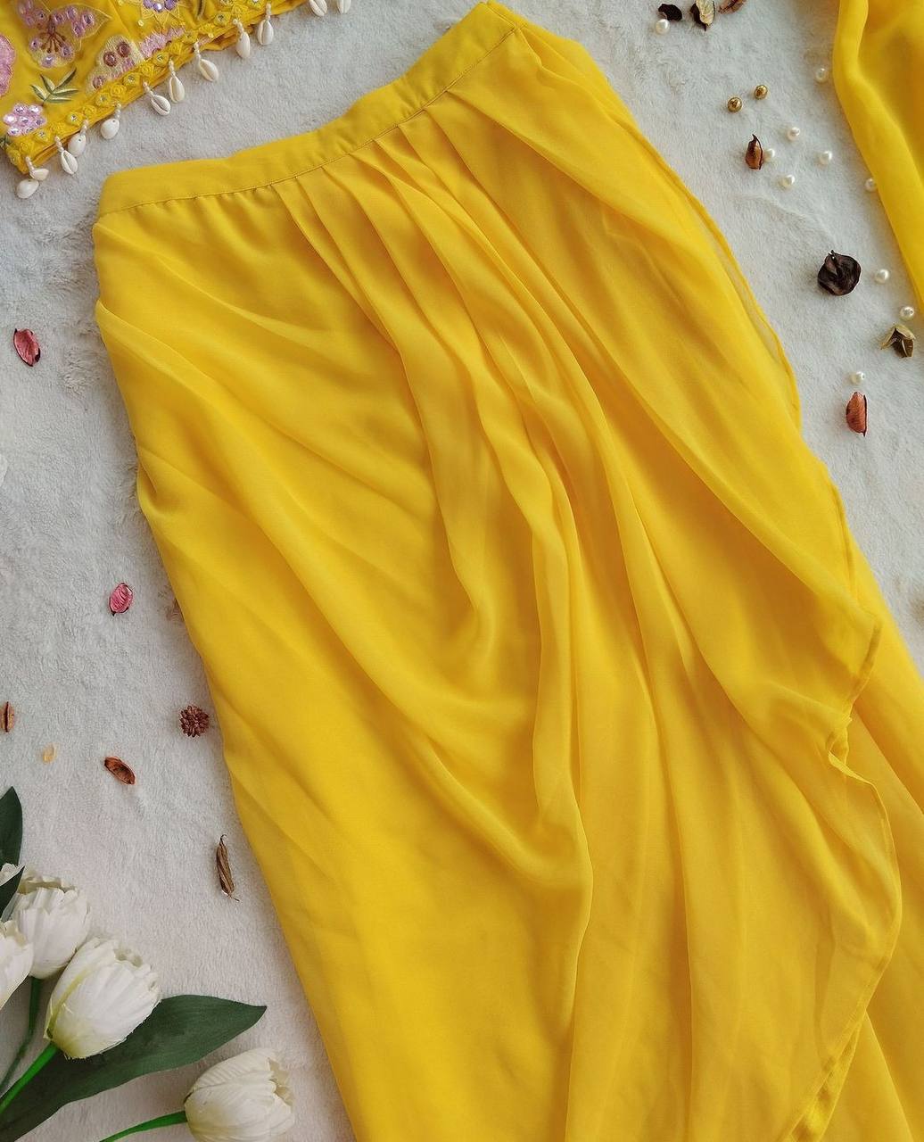 Yellow Indo-Western Set with Fusion Skirt, Shrug & Embroidered Blouse – Festive Wear