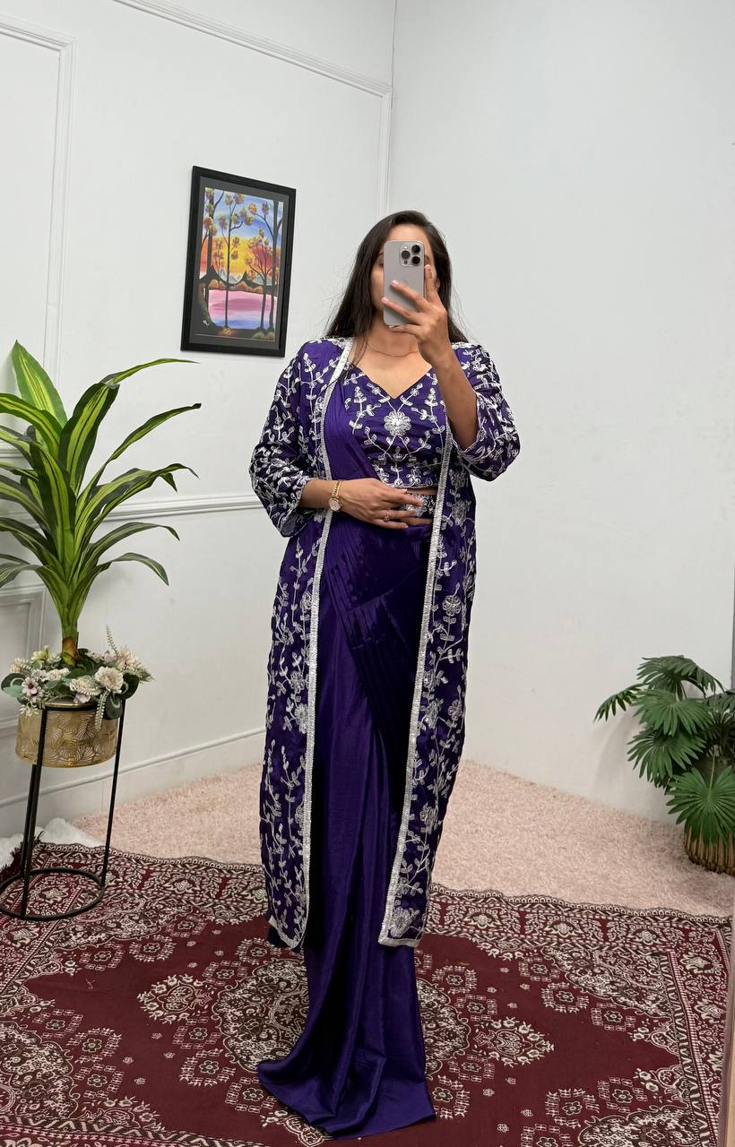 Trending Embroidered Koti Saree Set – Ready-to-Wear Elegance