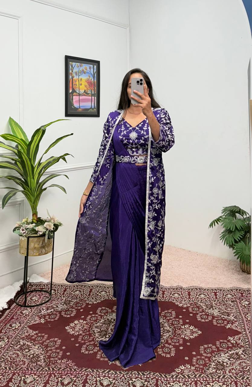 Trending Embroidered Koti Saree Set – Ready-to-Wear Elegance