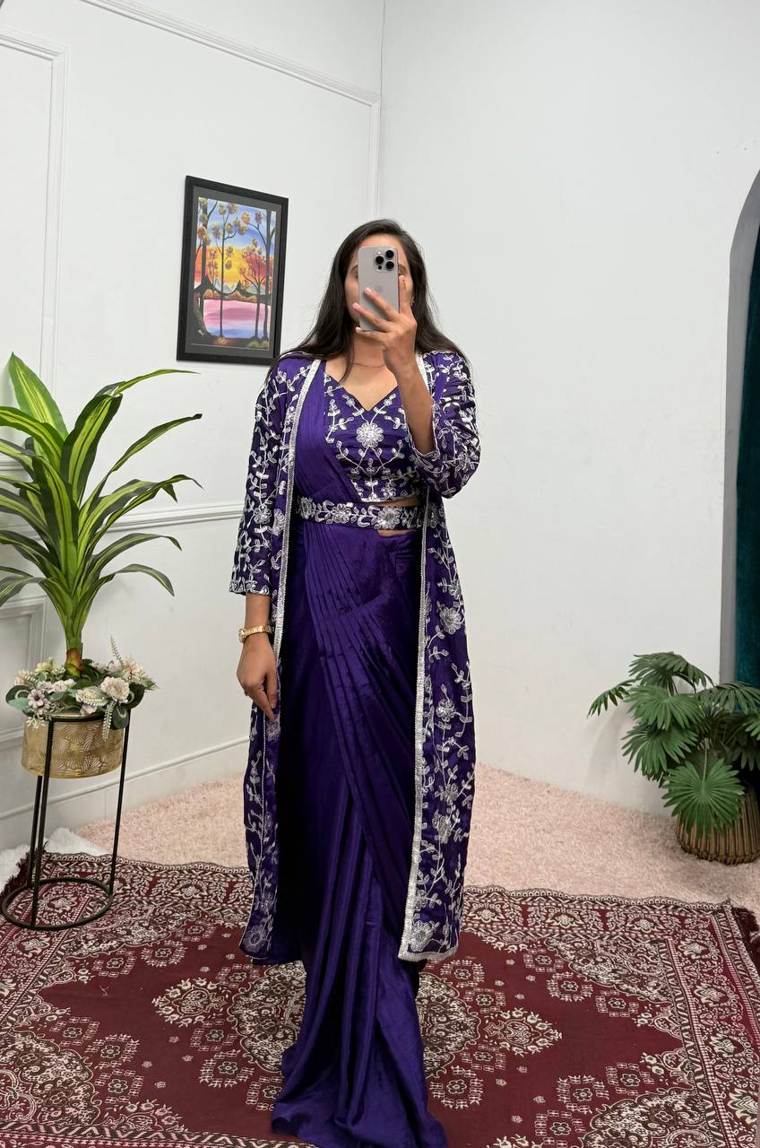 Trending Embroidered Koti Saree Set – Ready-to-Wear Elegance