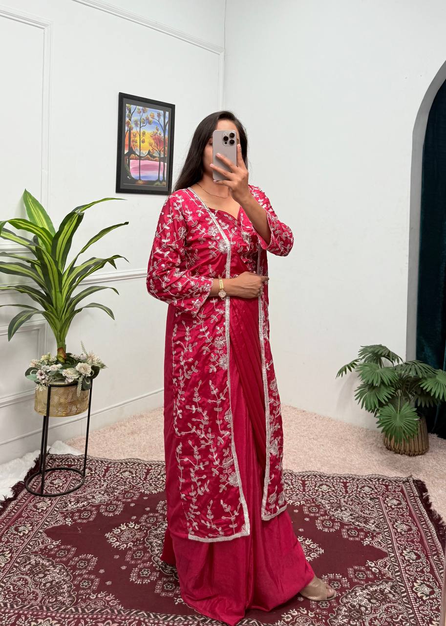 Trending Embroidered Koti Saree Set – Ready-to-Wear Elegance