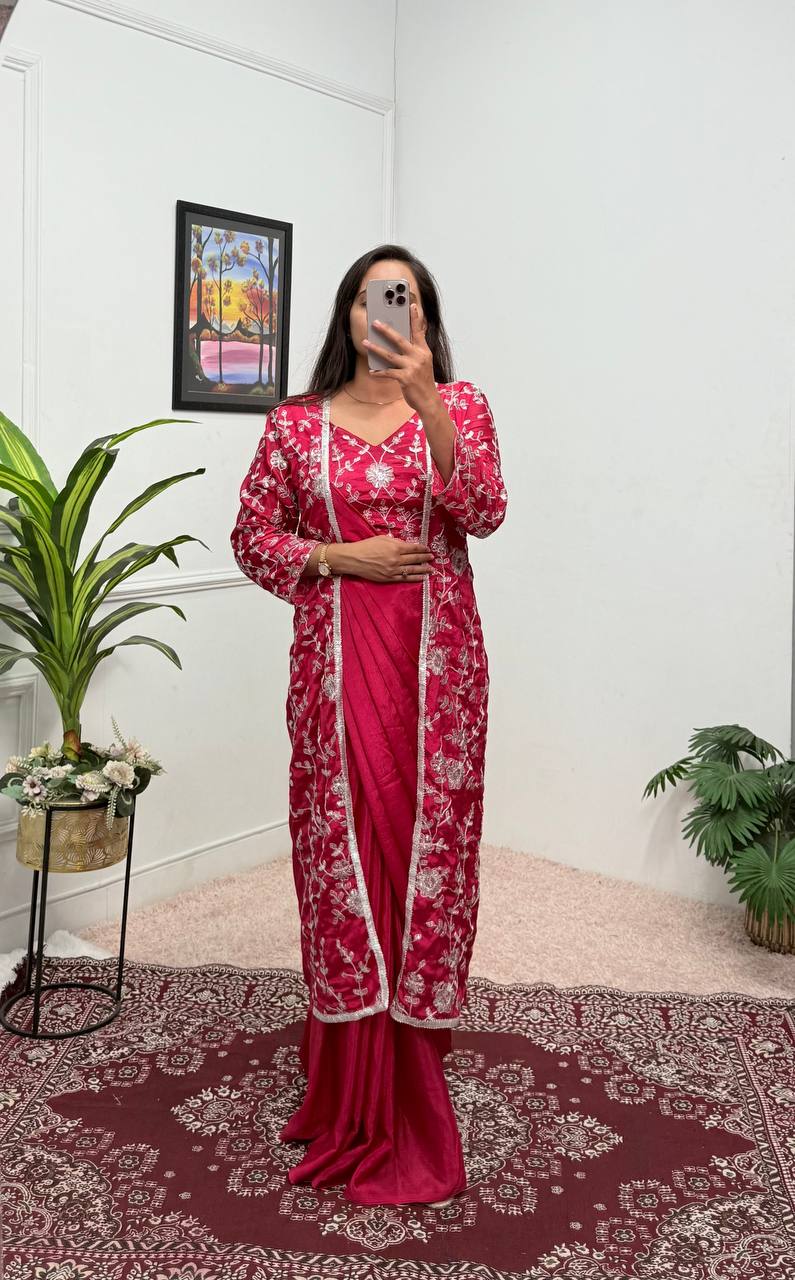 Trending Embroidered Koti Saree Set – Ready-to-Wear Elegance