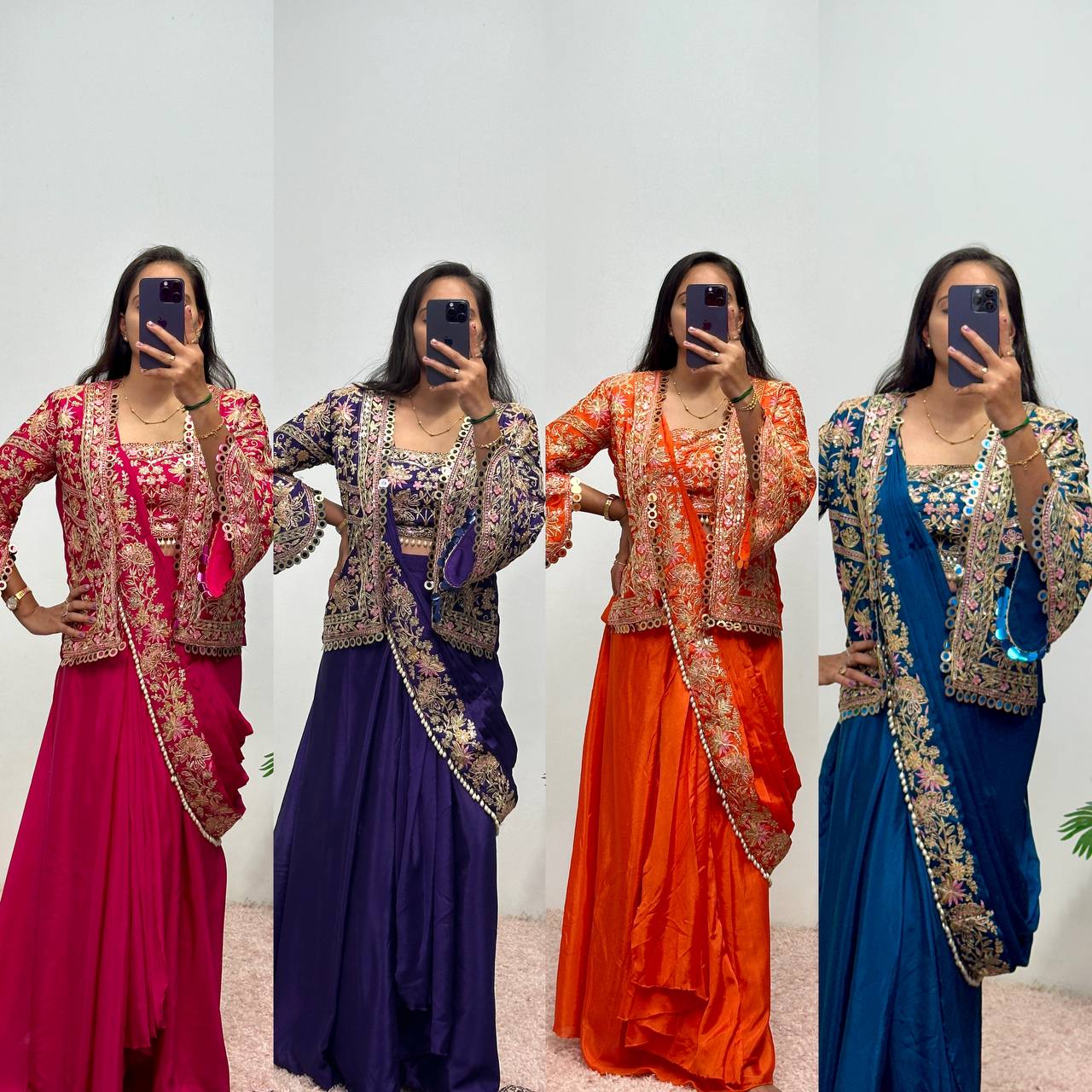Indo-Western Drape Saree with Embroidered Koti & Stitched Blouse – Ready to Wear