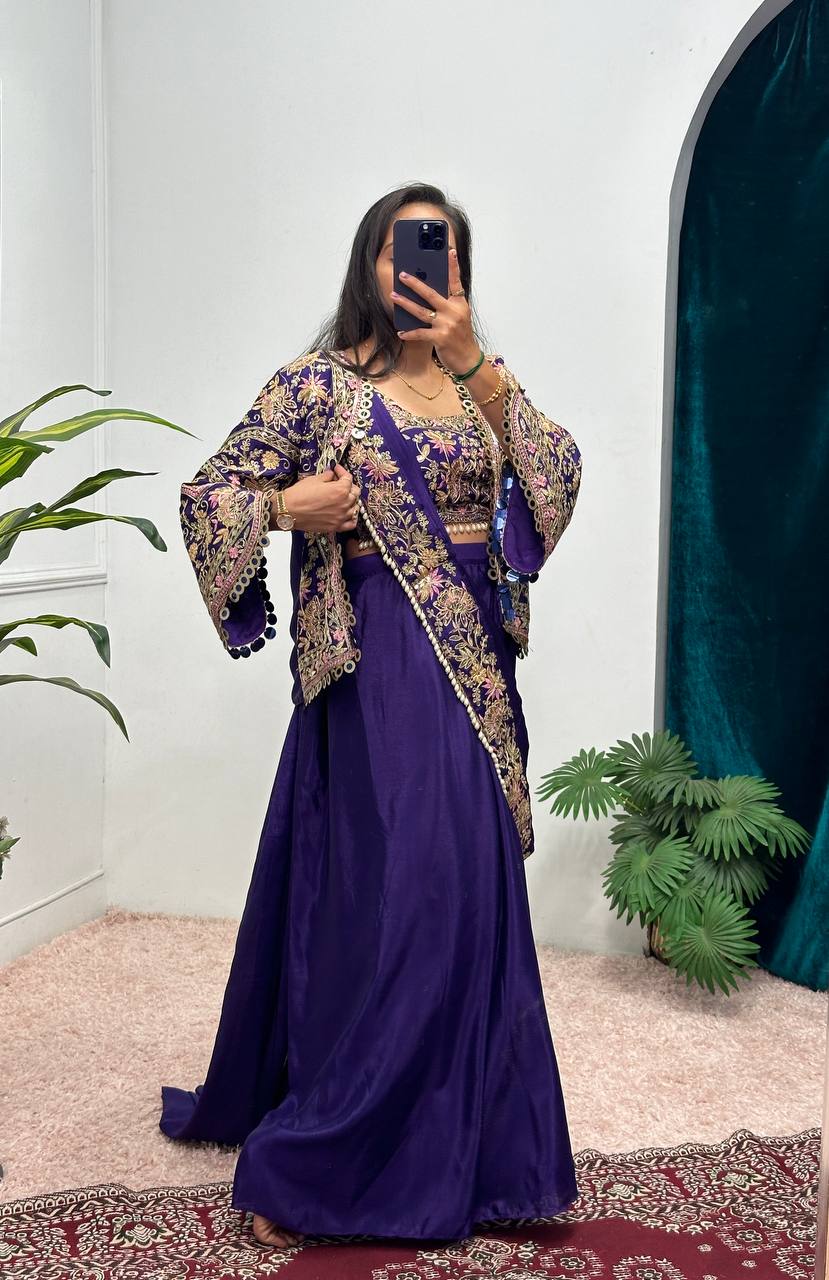 Indo-Western Drape Saree with Embroidered Koti & Stitched Blouse – Ready to Wear