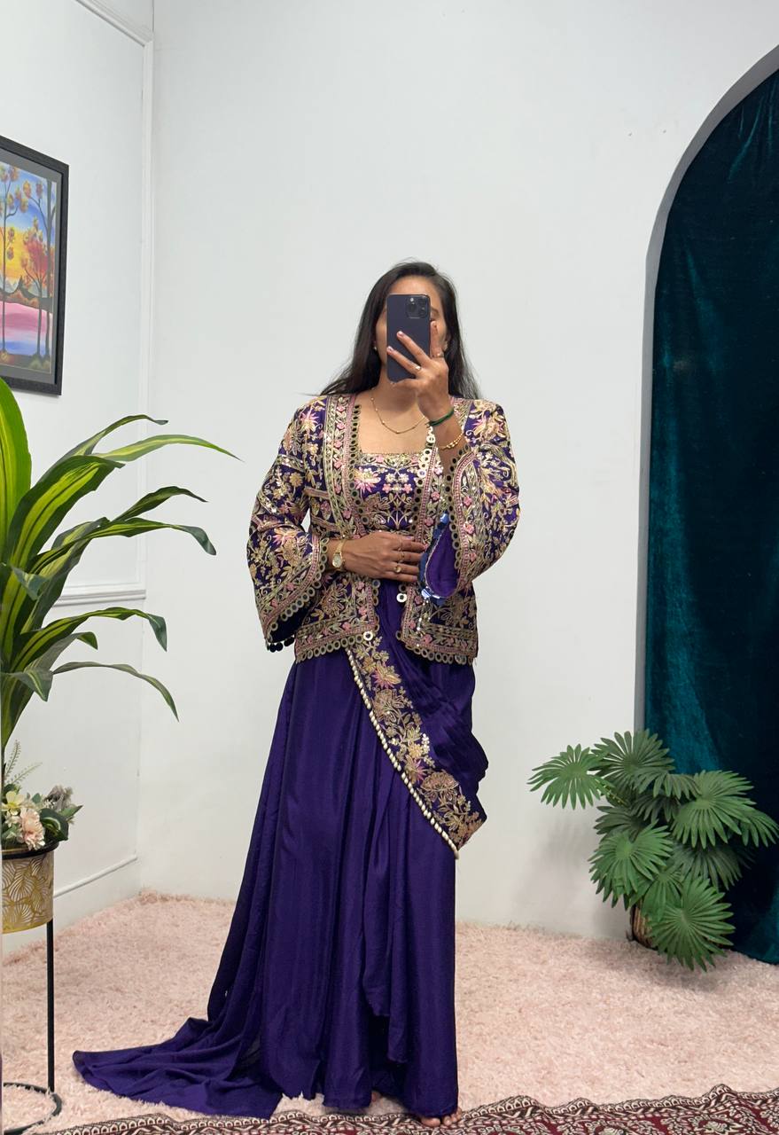 Indo-Western Drape Saree with Embroidered Koti & Stitched Blouse – Ready to Wear