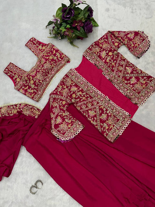 Indo-Western Drape Saree with Embroidered Koti & Stitched Blouse – Ready to Wear