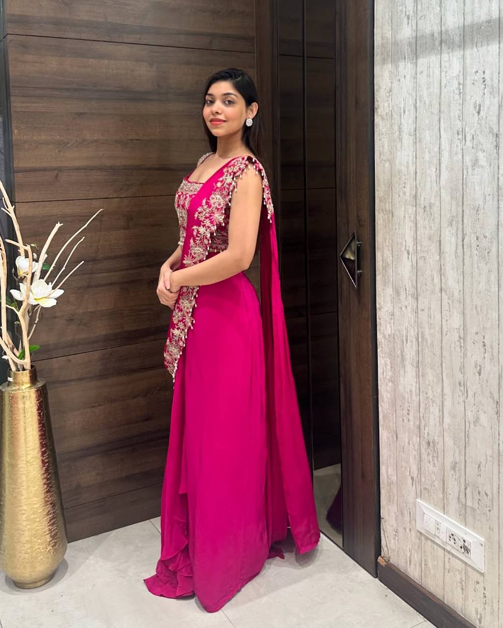 Indo-Western Drape Saree with Embroidered Koti & Stitched Blouse – Ready to Wear