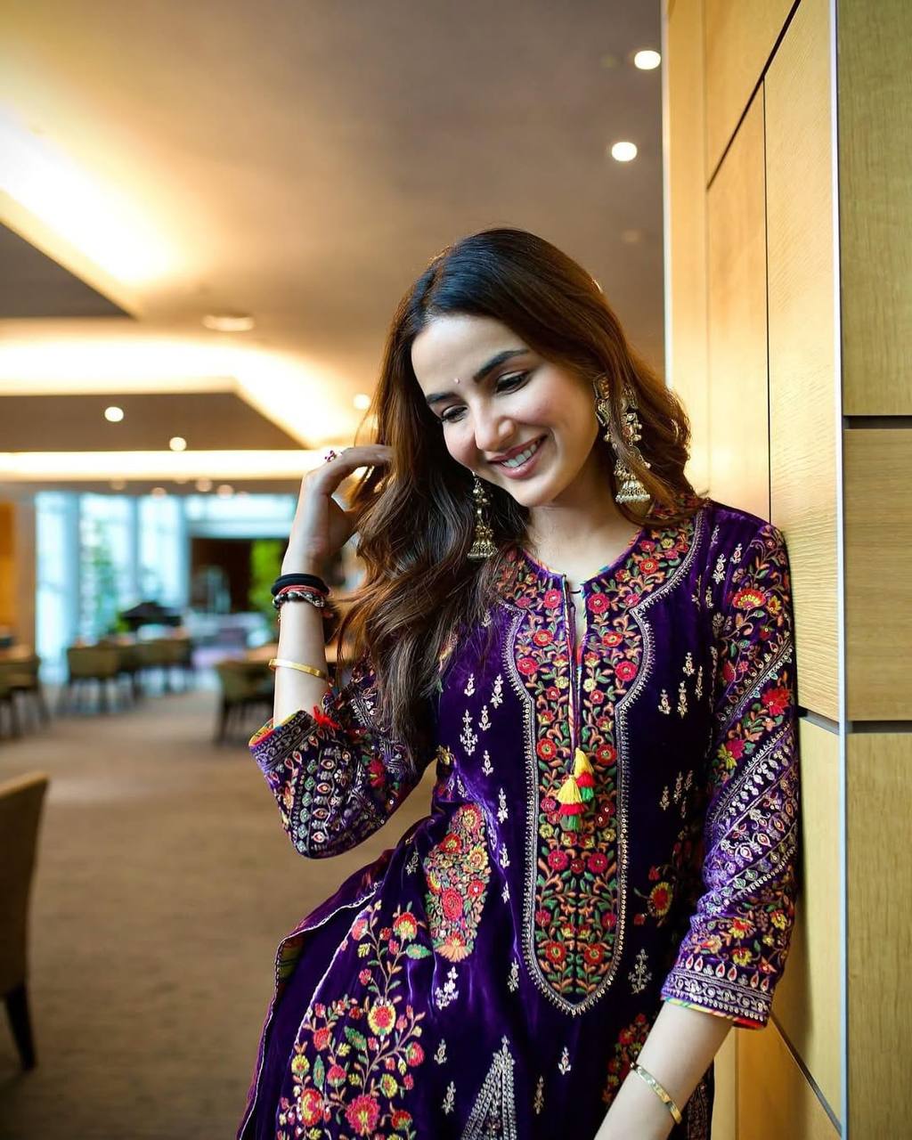 Royal Purple Velvet Suit Set – Embroidered Kurti, Patiala & Dupatta