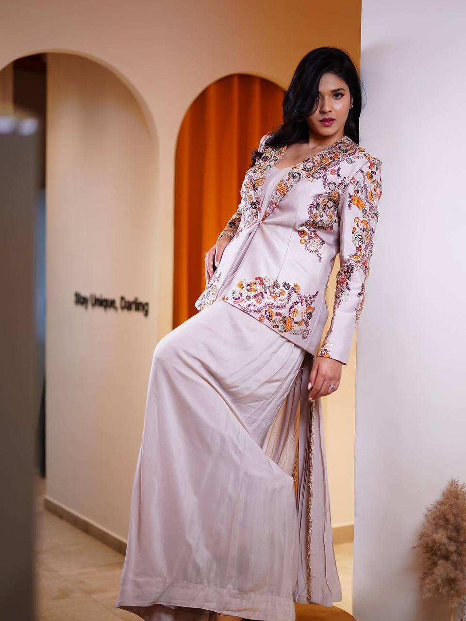 Indo-Western Drape Saree with Embroidered Koti &amp; Stitched Blouse – Rangoli Silk