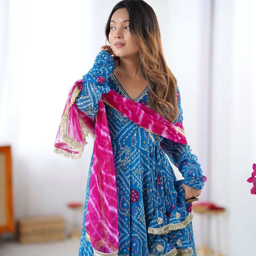 Gown, Pant &amp; Dupatta (Faux Georgette)