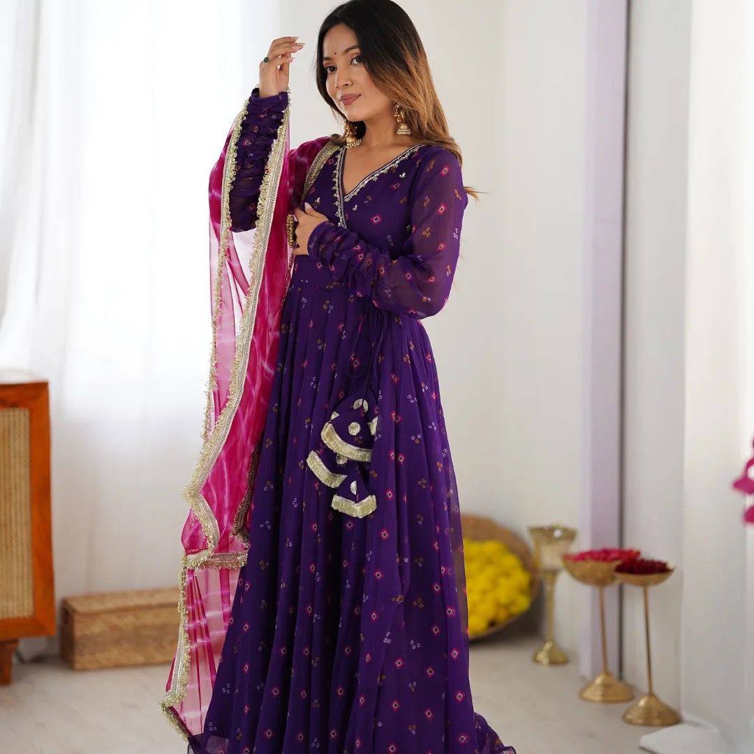 Gown, Pant &amp; Dupatta (Faux Georgette)