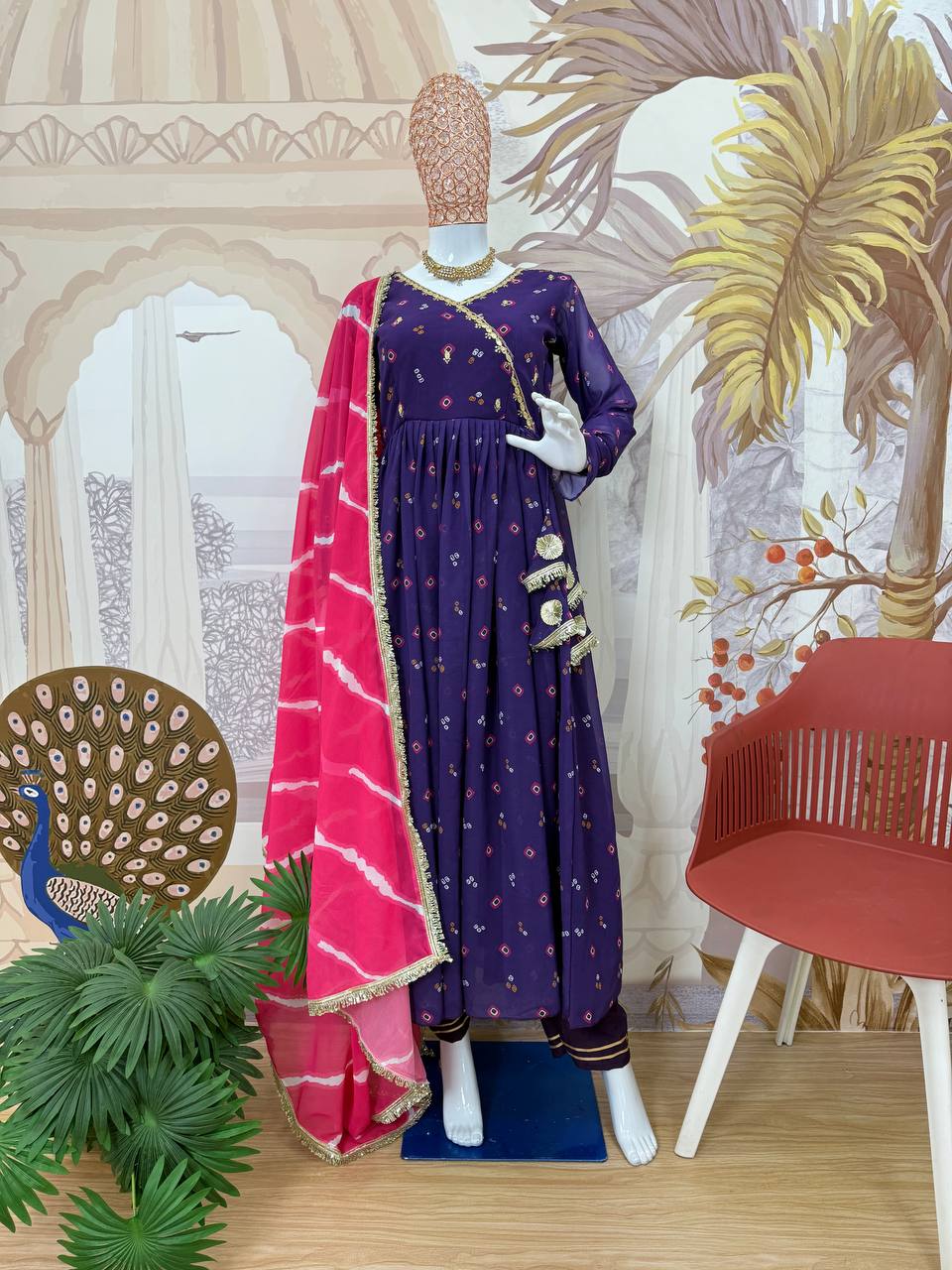 Gown, Pant &amp; Dupatta (Faux Georgette)
