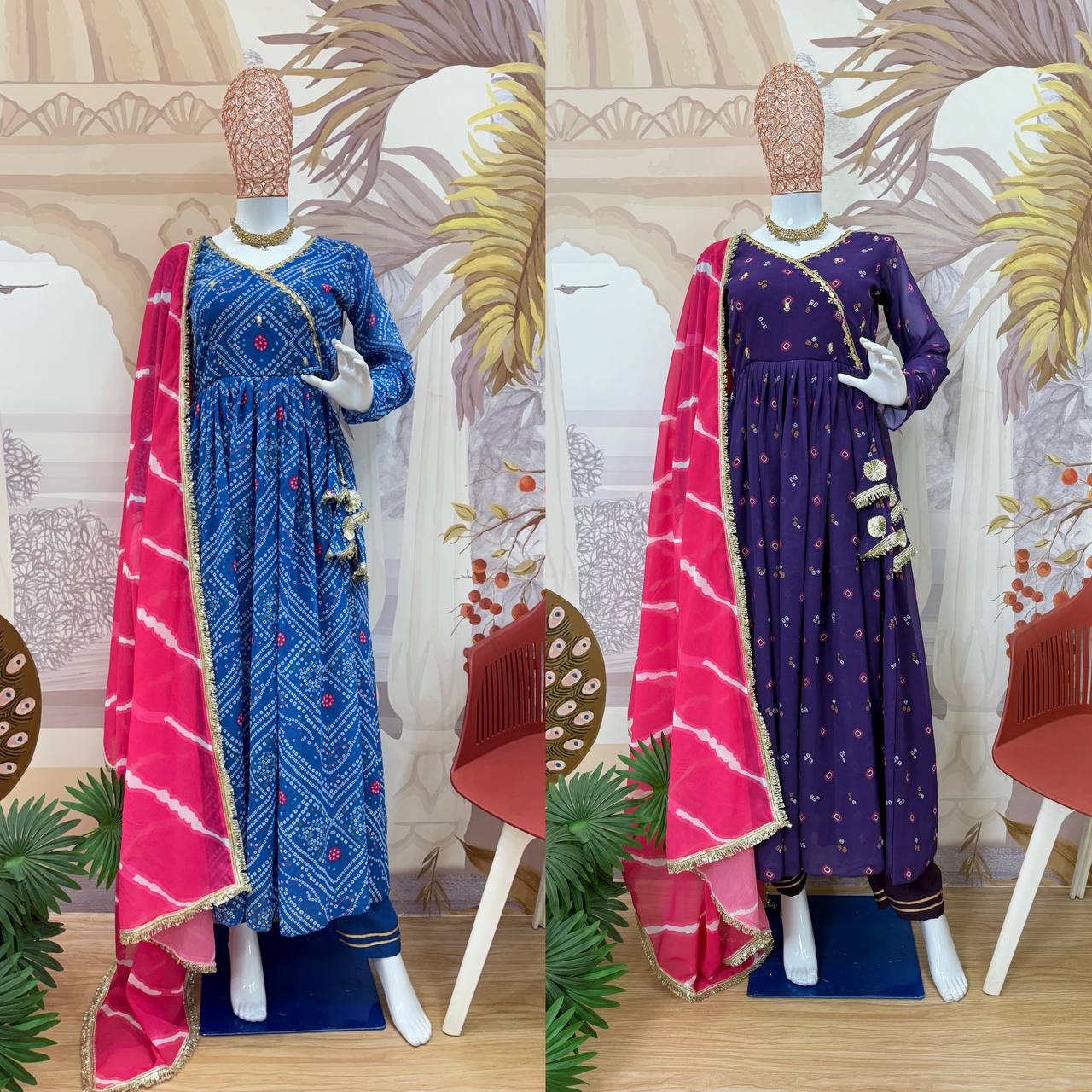 Gown, Pant &amp; Dupatta (Faux Georgette)