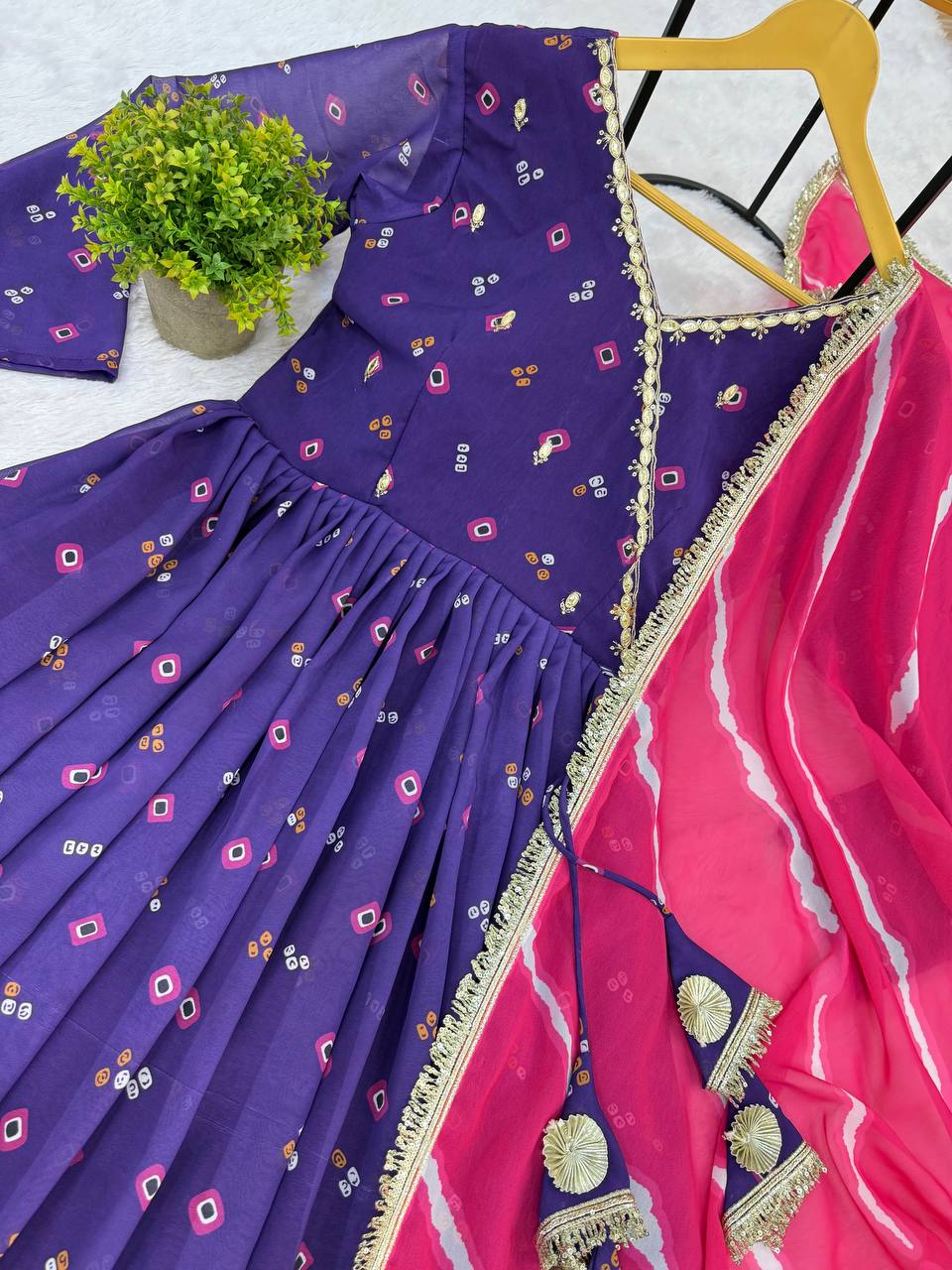 Gown, Pant &amp; Dupatta (Faux Georgette)