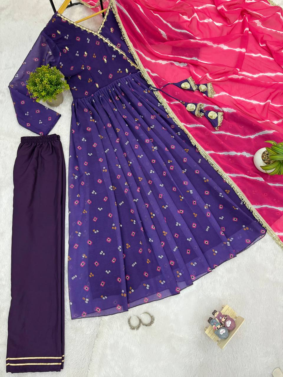 Gown, Pant &amp; Dupatta (Faux Georgette)