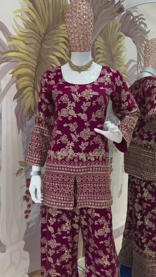Elegant Summer Co-Ord Set in Dola Silk with Embroidered Detailing