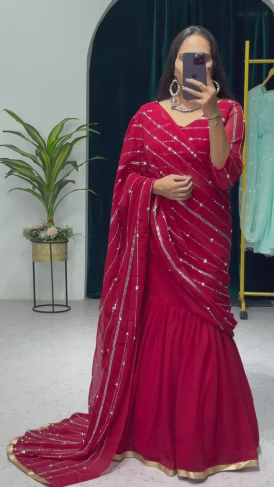 Partywear Pearl Work Lehenga Saree – Ready to Wear